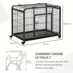 PawHut Cage Pour Chien Pliable Cage De Transport Sur Roulettes 2 Portes Verrouillables Plateau Amovible Dim. 94L X 58l X 69H Cm Métal Gris Noir - Noir -PawHut Soldes Boutique 28556652 3