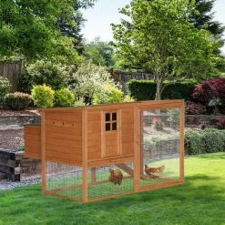 PawHut Poulailler Cottage Cage à Poules Sur Pied Dim. 168L X 110l X 101H Cm Multi-équipement Bois Sapin Lasuré - Marron -PawHut Soldes Boutique 28603504 2