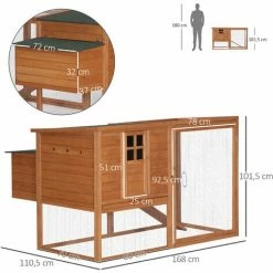 PawHut Poulailler Cottage Cage à Poules Sur Pied Dim. 168L X 110l X 101H Cm Multi-équipement Bois Sapin Lasuré - Marron -PawHut Soldes Boutique 28603504 3