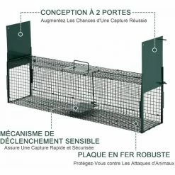 PawHut Piège De Capture Pour Petits Animaux Type Lapin Rat - 2 Entrées + Poignée - Dim. 100L X 25l X 28H Cm - Métal Vert - Vert -PawHut Soldes Boutique 28719077 4