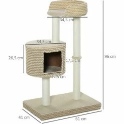PawHut Arbre à Chats Style Cosy Chic Griffoirs Jute Naturelle Niche Plateforme Peluche Courte Bicolore Beige Café - Beige -PawHut Soldes Boutique 28917429 3