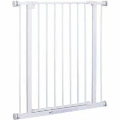 PawHut Barrière De Sécurité Longueur Réglable Dim. 76-82l X 76H Cm Sans Perçage Métal Plastique Blanc