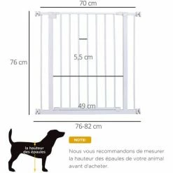 PawHut Barrière De Sécurité Longueur Réglable Dim. 76-82l X 76H Cm Sans Perçage Métal Plastique Blanc -PawHut Soldes Boutique 29043874 3