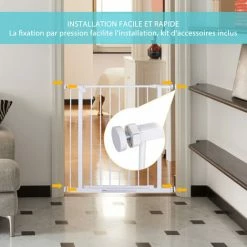 PawHut Barrière De Sécurité Longueur Réglable Dim. 76-82l X 76H Cm Sans Perçage Métal Plastique Blanc -PawHut Soldes Boutique 29043874 4