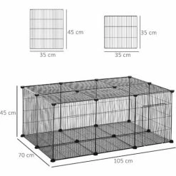 PawHut Cage Parc Enclos Rongeurs Modulable Dim. L 105 X L 70 X H 45 Cm 1 Porte Fil Métallique Noir -PawHut Soldes Boutique 29361223 3
