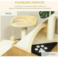 PawHut Arbre à Chat Griffoir Grattoir Design Jeu Boule Suspendue + Plateforme Peluche Sisal Naturel Beige - Beige -PawHut Soldes Boutique 30016583 5