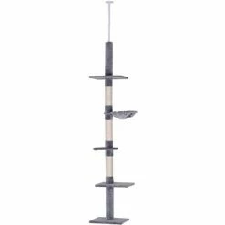 PawHut Arbre à Chat Poteau à Griffer L40 X L 34 X H 230-260 Cm 5 Niveaux D'activités Gris