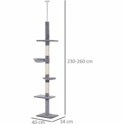 PawHut Arbre à Chat Poteau à Griffer L40 X L 34 X H 230-260 Cm 5 Niveaux D'activités Gris -PawHut Soldes Boutique 30037780 3