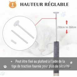 PawHut Arbre à Chat Poteau à Griffer L40 X L 34 X H 230-260 Cm 5 Niveaux D'activités Gris -PawHut Soldes Boutique 30037780 5