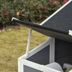 PawHut Poulailler Cottage Cage à Poules Surélevé Dim. 176L X 65l X 100H Cm Multi-équipement Toit Bitumé Noir Bois Sapin Gris Blanc - Gris -PawHut Soldes Boutique 30202374 5