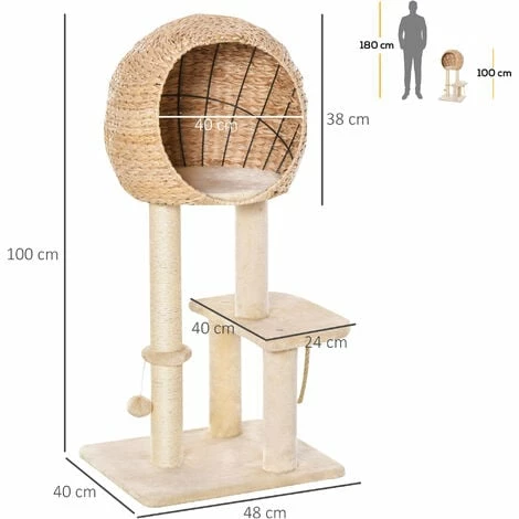 PawHut Arbre à chats style cosy chic griffoir sisal naturel grande niche plateformes jeu boule corde escalade peluche courte massette beige PawHut Arbre à Chats Style Cosy Chic Griffoir Sisal Naturel Grande Niche Plateformes Jeu Boule Corde Escalade Peluche Courte Massette Beige -PawHut Soldes Boutique 31459145 3