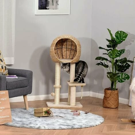 PawHut Arbre à chats style cosy chic griffoir sisal naturel grande niche plateformes jeu boule corde escalade peluche courte massette beige PawHut Arbre à Chats Style Cosy Chic Griffoir Sisal Naturel Grande Niche Plateformes Jeu Boule Corde Escalade Peluche Courte Massette Beige -PawHut Soldes Boutique 31459145 4