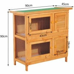 PawHut Clapier à Lapin Cage à Lapin Double Niveau Plateaux Coulissants 4 Portes Verrouillables Toit Ouvrant 90L X 45l X 90H Cm - Marron -PawHut Soldes Boutique 3213483 3