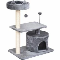 PawHut Arbre à Chats Griffoir Sisal Naturel Centre D'activités Niche Plateformes Jeu Boule Suspendue Et à Ressort Gris - Gris