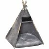 PawHut Tente Tipi Pour Animaux - Teepee Chat Ou Chien - Coussin épais Grand Confort Inclus - Structure Bois De Pin Feutre Peluche PV Gris -PawHut Soldes Boutique 33749251 1