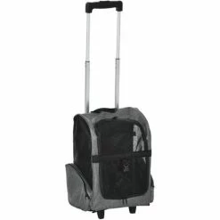 PawHut 2 En 1 Trolley Chariot Sac à Dos Sac De Transport à Roulettes Pour Chien Chat Gris - Gris