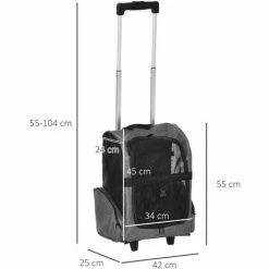 PawHut 2 En 1 Trolley Chariot Sac à Dos Sac De Transport à Roulettes Pour Chien Chat Gris - Gris -PawHut Soldes Boutique 35491560 3