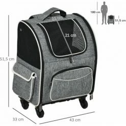 PawHut 2 En 1 Trolley Chariot Sac à Dos Sac De Transport à Roulettes Pour Chien Chat Gris - Gris -PawHut Soldes Boutique 36843472 3