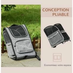 PawHut 2 En 1 Trolley Chariot Sac à Dos Sac De Transport à Roulettes Pour Chien Chat Gris - Gris -PawHut Soldes Boutique 36843472 5