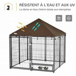 PawHut Chenil Extérieur Pour Chiens En Métal Et Tissu Oxford Avec Support Gamelle Et Toit Résistant Aux Intempéries Espace Spacieux 141 X 141 X 121 Cm Noir - Noir 5 PawHut Chenil Extérieur Pour Chiens En Métal Et Tissu Oxford Avec Support Gamelle Et Toit Résistant Aux Intempéries Espace Spacieux 141 X 141 X 121 Cm Noir - Noir -PawHut Soldes Boutique 36843473 4