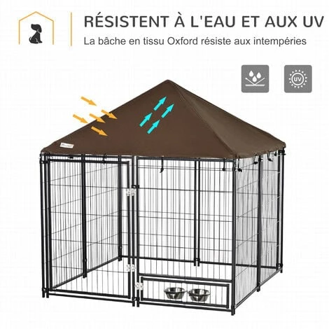 PawHut Chenil extérieur pour chiens en métal et tissu oxford avec support gamelle et toit résistant aux intempéries espace spacieux 141 x 141 x 121 cm noir - Noir PawHut Chenil Extérieur Pour Chiens En Métal Et Tissu Oxford Avec Support Gamelle Et Toit Résistant Aux Intempéries Espace Spacieux 141 X 141 X 121 Cm Noir - Noir -PawHut Soldes Boutique 36843473 4