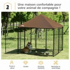 PawHut Chenil Extérieur Pour Chiens En Métal Et Tissu Oxford Avec Support Gamelle Et Toit Résistant Aux Intempéries Espace Spacieux 141 X 141 X 121 Cm Noir - Noir 6 PawHut Chenil Extérieur Pour Chiens En Métal Et Tissu Oxford Avec Support Gamelle Et Toit Résistant Aux Intempéries Espace Spacieux 141 X 141 X 121 Cm Noir - Noir -PawHut Soldes Boutique 36843473 5