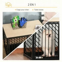PawHut Cage Pour Chien Animaux Dim. 76L X 48l X 53H Cm 2 Portes Verrouillables Métal Panneau Multicouche Chêne Clair - Noir -PawHut Soldes Boutique 36988693 4