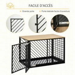 PawHut Cage Pour Chien Animaux Dim. 76L X 48l X 53H Cm 2 Portes Verrouillables Métal Panneau Multicouche Chêne Clair - Noir -PawHut Soldes Boutique 36988693 5