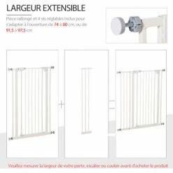 PawHut Barrière De Sécurité Longueur Réglable Dim. 74-84 Cm Ou 92-102 Cm Sans Perçage Métal Plastique Blanc -PawHut Soldes Boutique 37149291 4