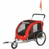 PawHut Jogger Remorque Vélo 2 En 1 Pour Animaux Drapeau Roue Avant Pivotante Réflecteurs Et Barre D'attelage Inclus Rouge Noir - Rouge -PawHut Soldes Boutique 37330579 1