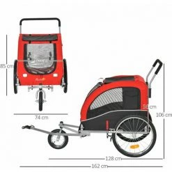PawHut Jogger Remorque Vélo 2 En 1 Pour Animaux Drapeau Roue Avant Pivotante Réflecteurs Et Barre D'attelage Inclus Rouge Noir - Rouge -PawHut Soldes Boutique 37330579 3