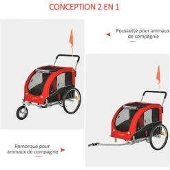 PawHut Jogger Remorque Vélo 2 En 1 Pour Animaux Drapeau Roue Avant Pivotante Réflecteurs Et Barre D'attelage Inclus Rouge Noir - Rouge -PawHut Soldes Boutique 37330579 4