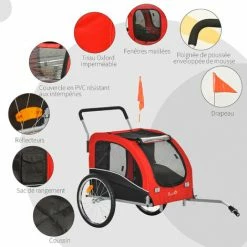 PawHut Jogger Remorque Vélo 2 En 1 Pour Animaux Drapeau Roue Avant Pivotante Réflecteurs Et Barre D'attelage Inclus Rouge Noir - Rouge -PawHut Soldes Boutique 37330579 5