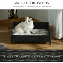PawHut Canapé Chien Chat Style Cosy Chic Avec Coussin Aspect Fourrure Blanc Gris - Dim. 61L X 46l X 24H Cm - Résine Tressée Noire -PawHut Soldes Boutique 37865185 4