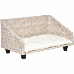 PawHut Canapé Chien Chat Style Cosy Chic Avec Coussin Aspect Fourrure Blanc - Dim. 70L X 40l X 37H Cm - Résine Tressée Beige