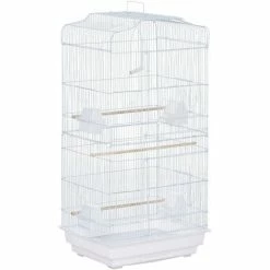 PawHut Cage à Oiseaux Volière Avec Mangeoires Perchoirs Plateau Amovible 2 Portes Dim. 46,5L X 35,5l X 92H Cm Métal Blanc - Blanc