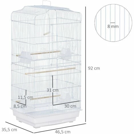 PawHut Cage à oiseaux volière avec mangeoires perchoirs plateau amovible 2 portes dim. 46,5L x 35,5l x 92H cm métal blanc - Blanc PawHut Cage à Oiseaux Volière Avec Mangeoires Perchoirs Plateau Amovible 2 Portes Dim. 46,5L X 35,5l X 92H Cm Métal Blanc - Blanc -PawHut Soldes Boutique 37865191 3