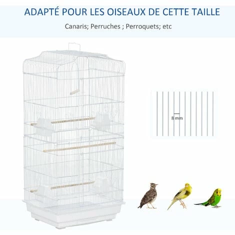 PawHut Cage à oiseaux volière avec mangeoires perchoirs plateau amovible 2 portes dim. 46,5L x 35,5l x 92H cm métal blanc - Blanc PawHut Cage à Oiseaux Volière Avec Mangeoires Perchoirs Plateau Amovible 2 Portes Dim. 46,5L X 35,5l X 92H Cm Métal Blanc - Blanc -PawHut Soldes Boutique 37865191 4