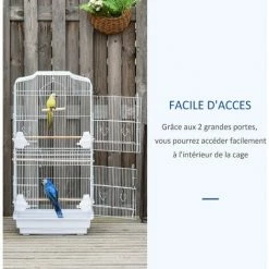 PawHut Cage à Oiseaux Volière Avec Mangeoires Perchoirs Plateau Amovible 2 Portes Dim. 46,5L X 35,5l X 92H Cm Métal Blanc - Blanc 6 PawHut Cage à Oiseaux Volière Avec Mangeoires Perchoirs Plateau Amovible 2 Portes Dim. 46,5L X 35,5l X 92H Cm Métal Blanc - Blanc -PawHut Soldes Boutique 37865191 5
