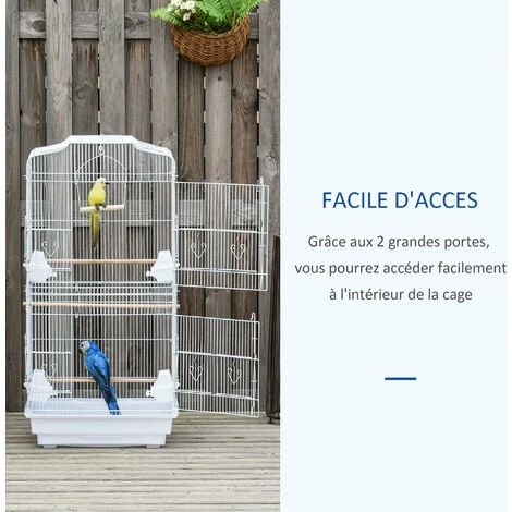 PawHut Cage à oiseaux volière avec mangeoires perchoirs plateau amovible 2 portes dim. 46,5L x 35,5l x 92H cm métal blanc - Blanc PawHut Cage à Oiseaux Volière Avec Mangeoires Perchoirs Plateau Amovible 2 Portes Dim. 46,5L X 35,5l X 92H Cm Métal Blanc - Blanc -PawHut Soldes Boutique 37865191 5