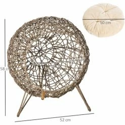 PawHut Panier Chat Lit Chat Cosy Grand Confort Dim. Ø 52 X 58H Cm Coussin Moelleux Inclus Résine Tressée Imitation Rotin Grège - Grège -PawHut Soldes Boutique 37948947 3