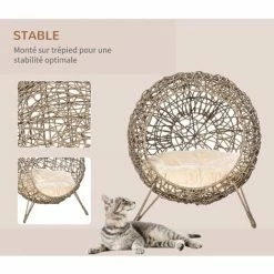 PawHut Panier Chat Lit Chat Cosy Grand Confort Dim. Ø 52 X 58H Cm Coussin Moelleux Inclus Résine Tressée Imitation Rotin Grège - Grège -PawHut Soldes Boutique 37948947 4