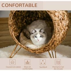 PawHut Panier Chat Lit Chat Cosy Grand Confort Dim. Ø 52 X 58H Cm Coussin Moelleux Inclus Jacinthe D'eau -PawHut Soldes Boutique 37948948 4