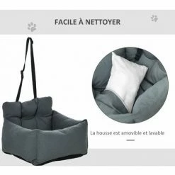 PawHut Sac De Transport Pour Chien Chat - Siège Auto Pour Chien Chat - Housse De Siège Pour Chien Chat - Déhoussable, Sangles Ajustables, Attache - Coton Gris - Gris -PawHut Soldes Boutique 37971875 5