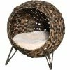 PawHut Panier Chat Lit Chat Cosy Grand Confort Dim. Ø 52 X 58H Cm Coussin Moelleux Inclus Résine Tressée Imitation Rotin Chocolat - Marron -PawHut Soldes Boutique 37972929 1
