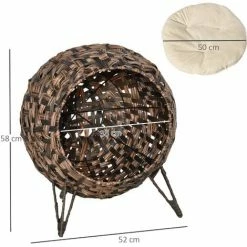 PawHut Panier Chat Lit Chat Cosy Grand Confort Dim. Ø 52 X 58H Cm Coussin Moelleux Inclus Résine Tressée Imitation Rotin Chocolat - Marron -PawHut Soldes Boutique 37972929 3