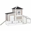 PawHut Poulailler Cottage Cage à Poules Sur Pied Dim. 235L X 83l X 171H Cm Multi-équipement Toits Bitumés Bois Sapin Blanc Gris