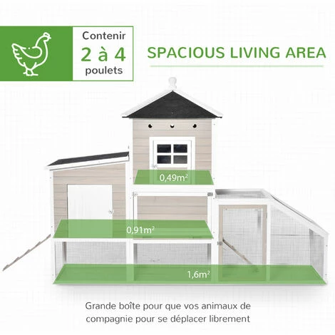 PawHut Poulailler cottage cage à poules sur pied dim. 235L x 83l x 171H cm multi-équipement toits bitumés bois sapin blanc gris PawHut Poulailler Cottage Cage à Poules Sur Pied Dim. 235L X 83l X 171H Cm Multi-équipement Toits Bitumés Bois Sapin Blanc Gris -PawHut Soldes Boutique 38154194 4
