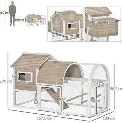 PawHut Poulailler Cottage Cage à Poules Sur Pied Dim. 167L X 109l X 100H Cm Multi-équipement Bois Sapin Blanc Gris - Gris -PawHut Soldes Boutique 38154195 3