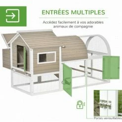 PawHut Poulailler Cottage Cage à Poules Sur Pied Dim. 167L X 109l X 100H Cm Multi-équipement Bois Sapin Blanc Gris - Gris -PawHut Soldes Boutique 38154195 5